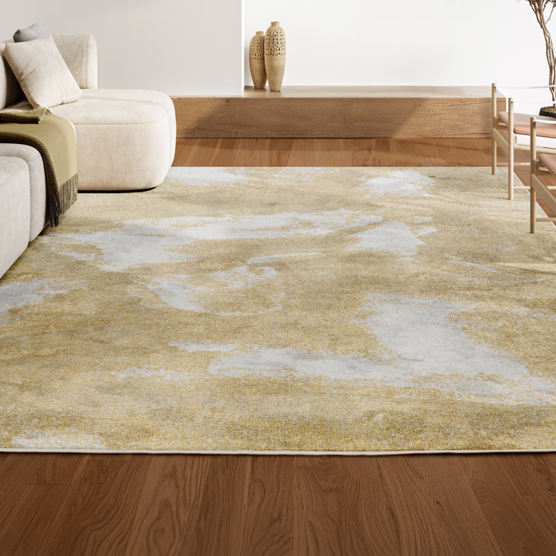 Tapis doré / crème Dailah, Rectangle 2 pi 11 po x 5 pi