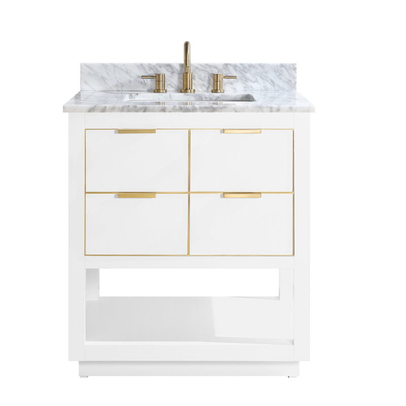 Allie 31" Single Bathroom Vanity Set, Twilight Gray, Carrera White Marble/Gold