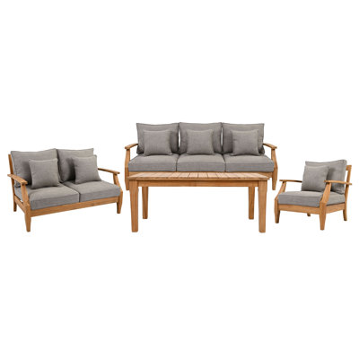 Clairmont 4 Piece Teak Outdoor Coversation Loveseat Set by Birch Lane