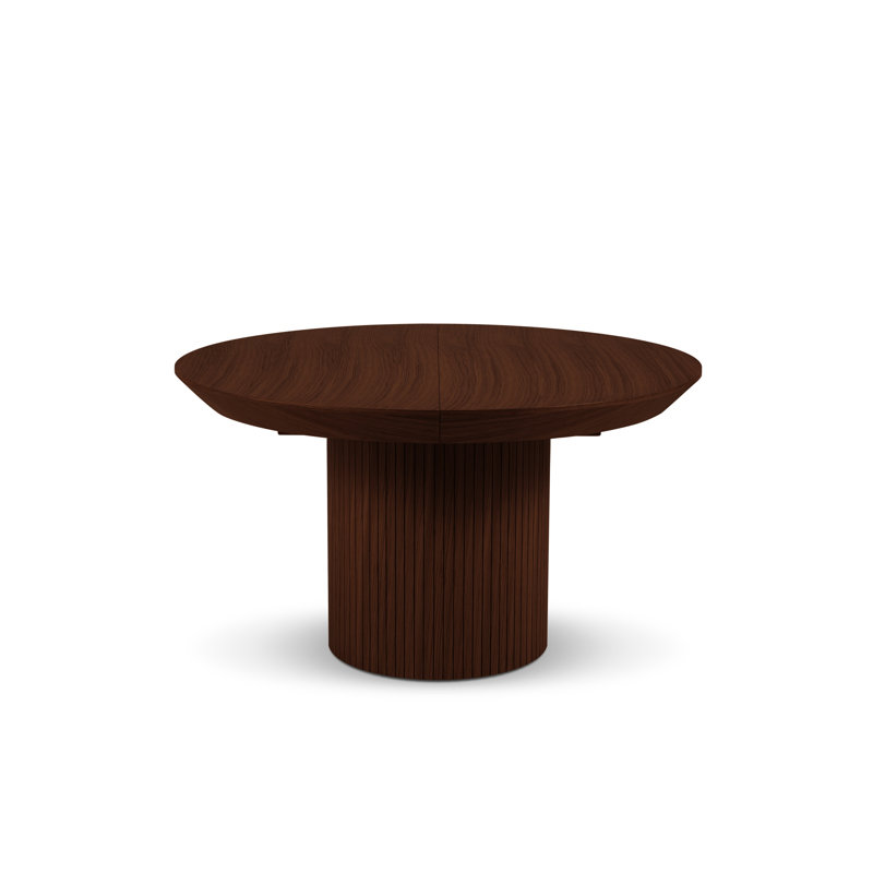 Round Solid Wood Pedestal Dining Table, Dark Brown Oak, Dark Oak Veneer/Dark Brown Oak