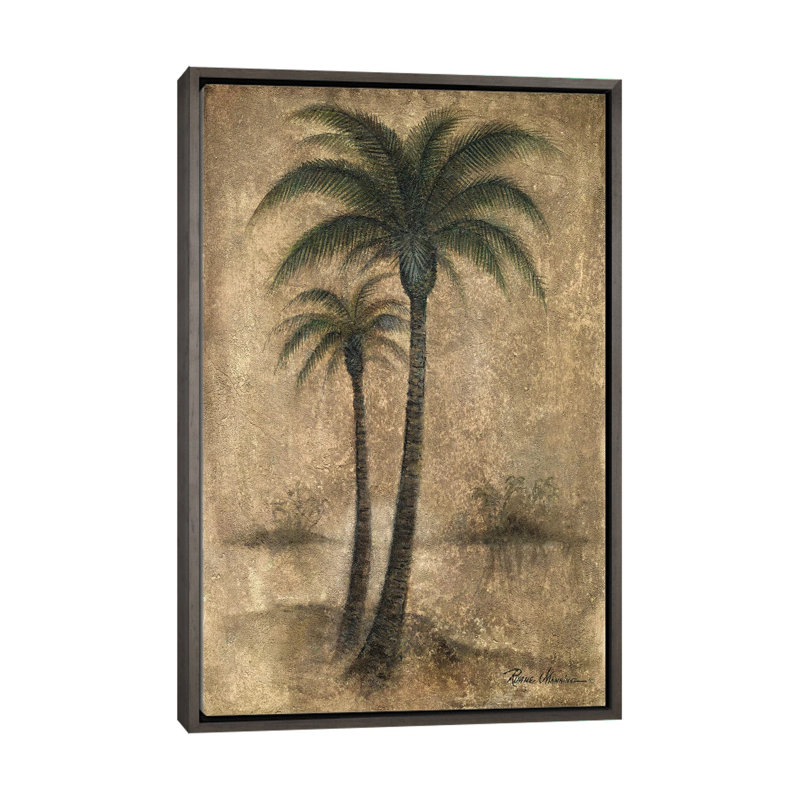«Whispering Palm I» par Ruane Manning - reproduction d'art, H 40 po x l 26 po x P 1,5 po, Toile avec cadre gris, Aucun mat