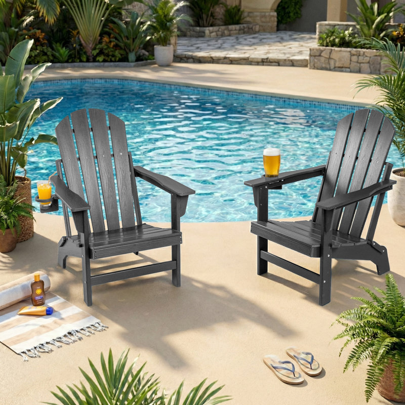 2pcs Foldable Outdoor Adirondack Chairs, Gray, 2