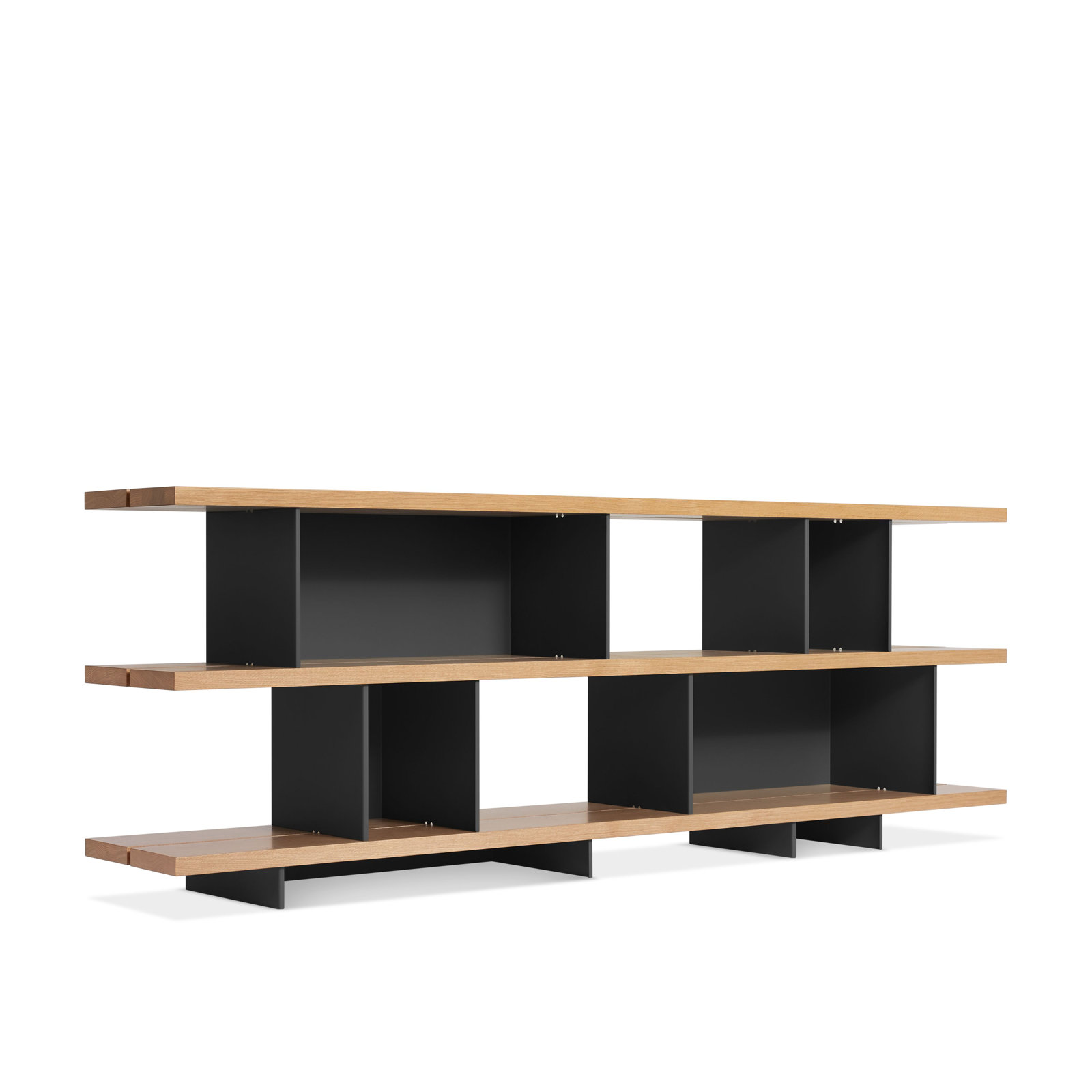 Happy Day Wide Bookcase, (3 Shelves) 29" H x 81" W x 14" D, White Oak/Oblivion	