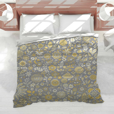 Gray Yellow Floral Pattern Comforter