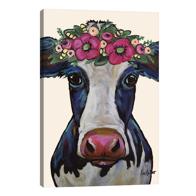 Cow Georgia Flower Crown by Hippie Hound Studios - Wrapped Canvas Gallery-Wrapped Canvas Giclee, 152.5 cm H x 101.5 cm W