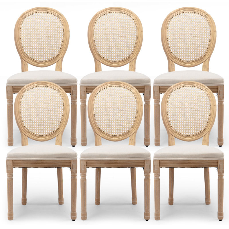 French-Style Farmhouse Dining Chair with Round Backrest, 6, Beige