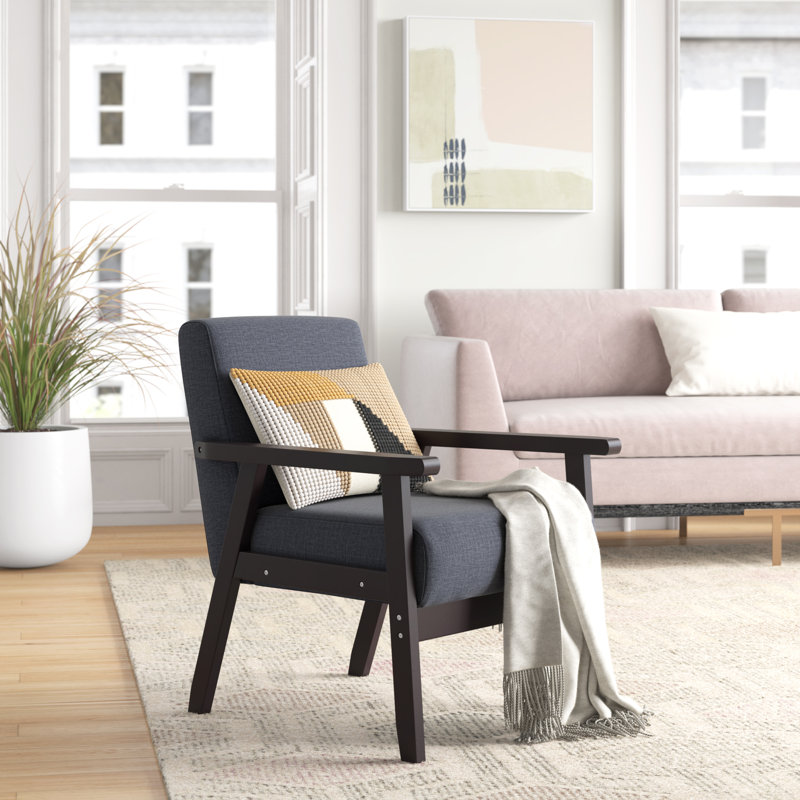 Santillo Upholstered Armchair, Dark Gray Linen, Espresso