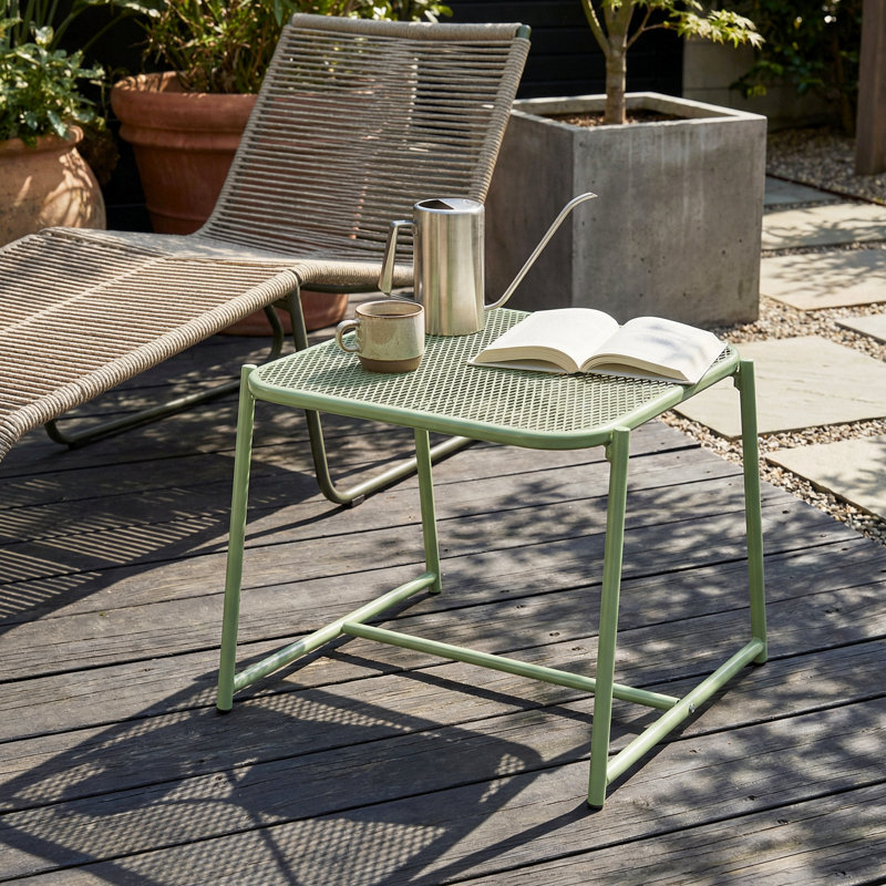 Abram Rectangular Metal Outdoor Side Table , 19.5'' in. W 18'' in. D, 16.25" H x 19.5" W x 18" D, Matte Green