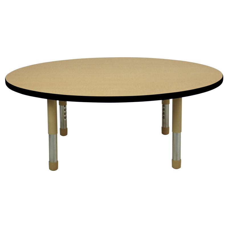 Table ronde avec moules en T et pattes minuscules réglables, H 18 po x l 48 po x P 48 po, Beige, Beige/noir