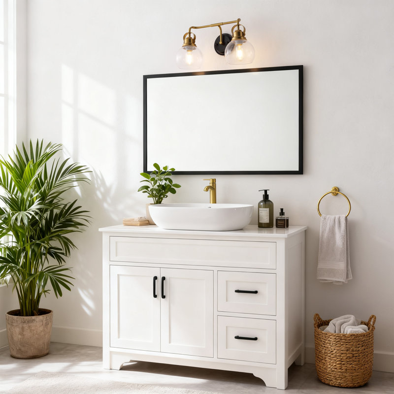 Gilbertson Metal/Seeded Glass Vanity Light, 2 Lights, Brass Gold/Oil Rubbed Bronze