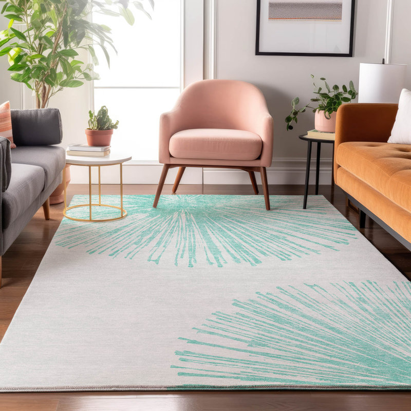 Premium Machine Washable Cerrito Teal Rug, Rectangle 2'6" x 3'10"