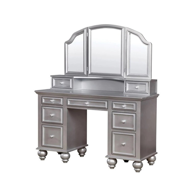 47.4" W Transitional Vanity W/ Stool, Silver, Silver