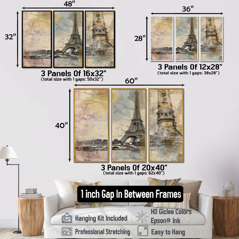 Ashburnham - City Paris Wall Art Set, Gold Floater Framed, 32" H x 48" W x 1" D