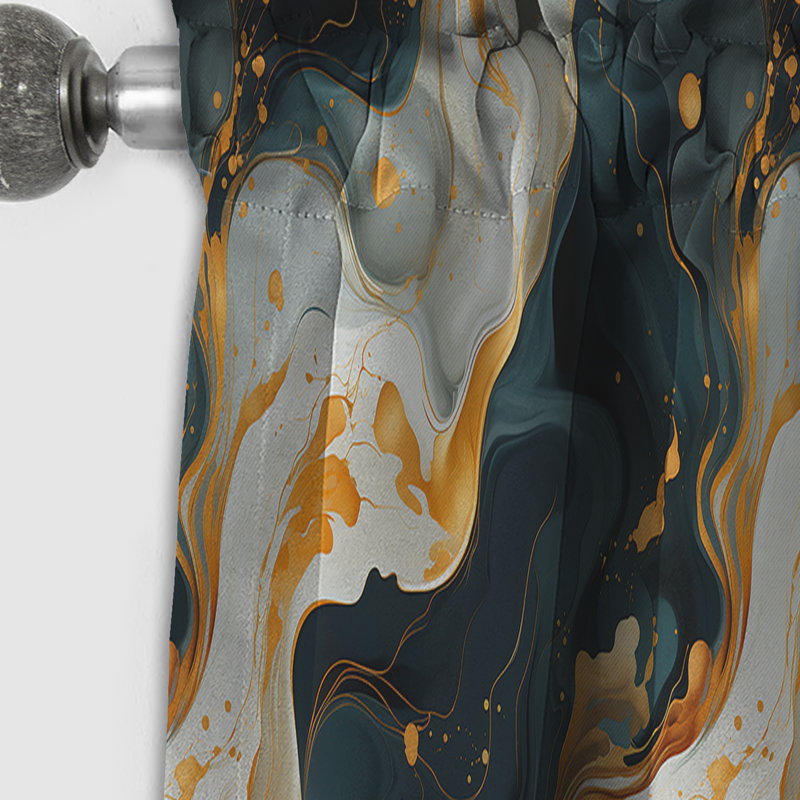 Gold Veins And Blue Marble Pattern I - Abstract Marble Marble Blackout Curtain - 1 Panels, 52" W x 108" L