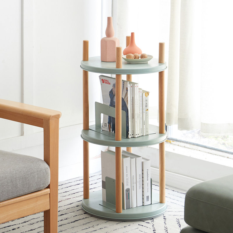 Étagère de rangement, bibliothèque rotative à 360 °, bibliothèque à 3 niveaux avec espace de rangement grande capacité