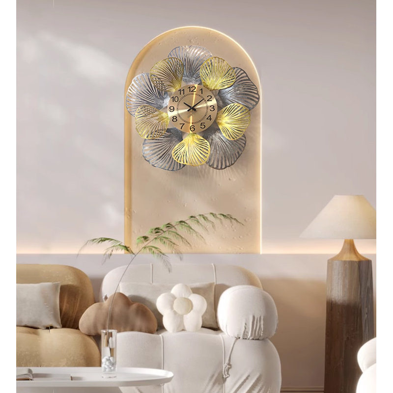 25.75" Golden Gray Metal Round Wall Clocks
