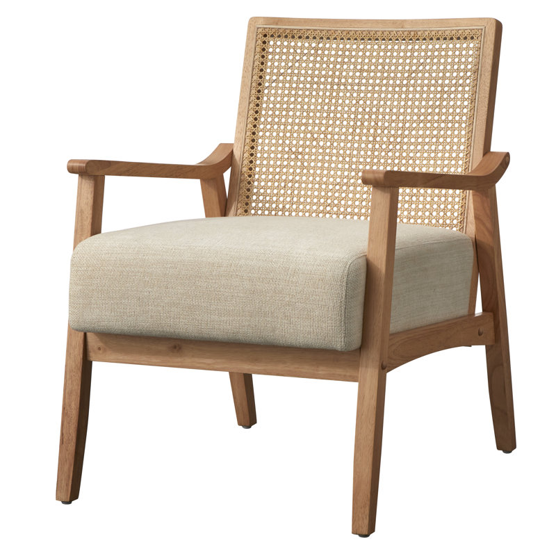 Shonda Cane and Solid Wood Accent Chair, Light Oak