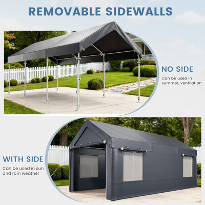 10 X 20ft Heavy Duty Carport, Portable Garage With Sidewalls, All Weather For Car, Storage & Tool Room, Gray