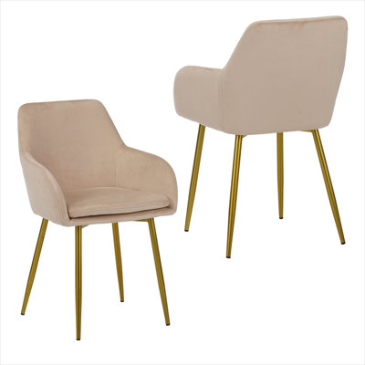 Velvet Dining Chair Set, 2 Pieces, Dining Chairs With Gold Metal Legs, Modern Padded Dining Chairs Suitable For Dining Rooms, Kitchens, And Vanity Tables (Beige)
