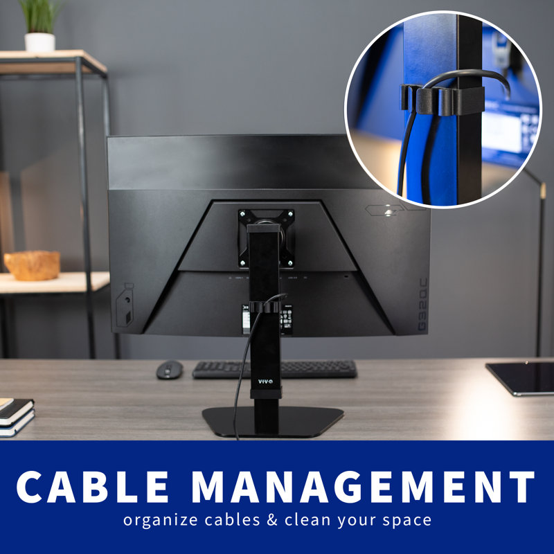 VIVO Black Steel Adjustable Single Monitor Desk Stand