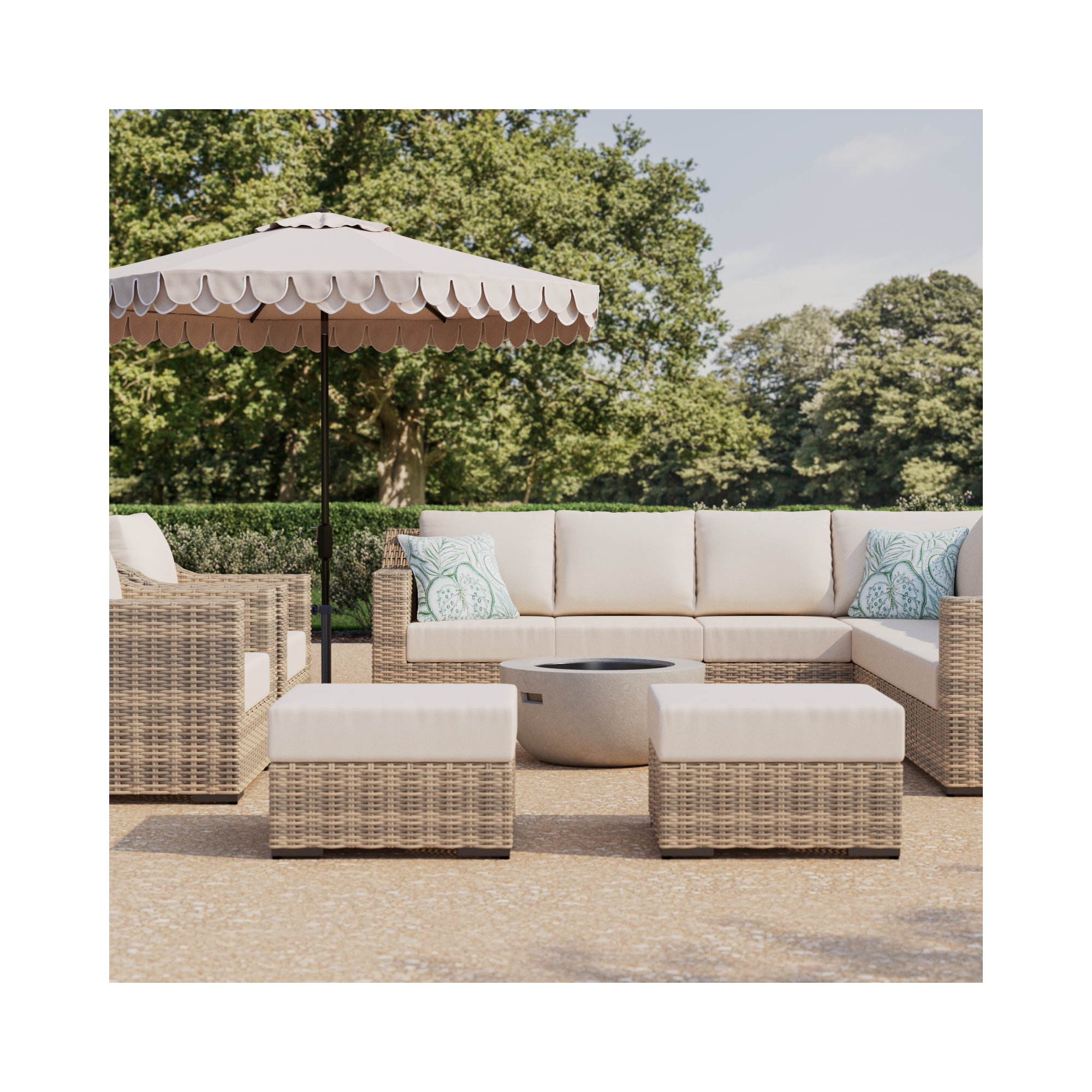 Eloisa Wicker 11 - Person Patio Conversation Set with Cushions, Tan