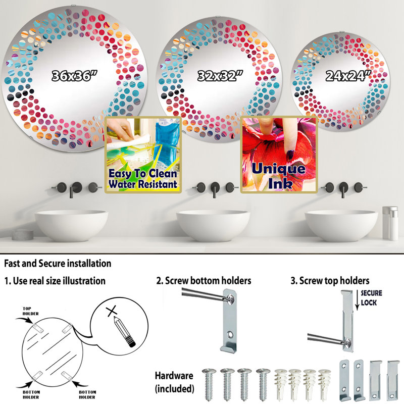 Multicolore Popart Playful Matrix - Cercle de miroir mural à pois, 31,4 po x 31,4 po