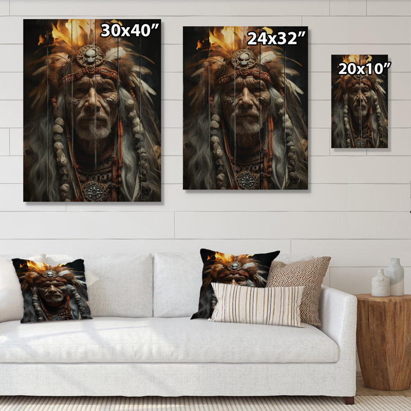 «Native Art Shamans Portrait II» sur bois, H 40 po x l 30 po x P 0,78 po