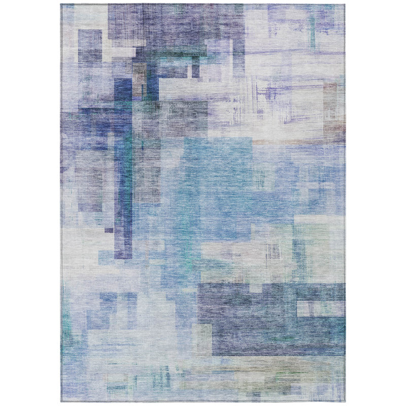 Tapis bleu intérieur / extérieur lavable à la machine Chayden ACN1067, Rectangle 10 pi x 14 pi