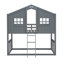 Twin Over Twin House Bunk Bed With Ladder, Wood Bed-Grey