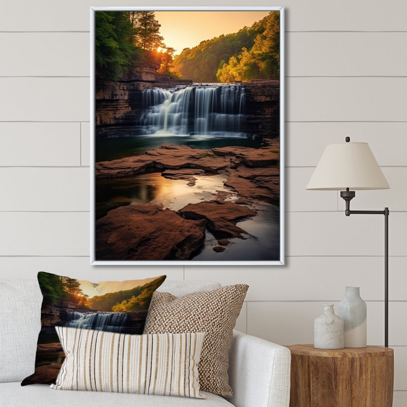 Alabama, cascades majestueuses en automne, H 32 po x l 24 po x P 1 po, Cadre flottant blanc