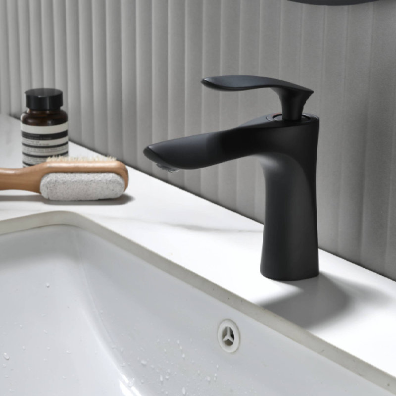 Robinet de salle de bain monocommande avec drain, Noir mat