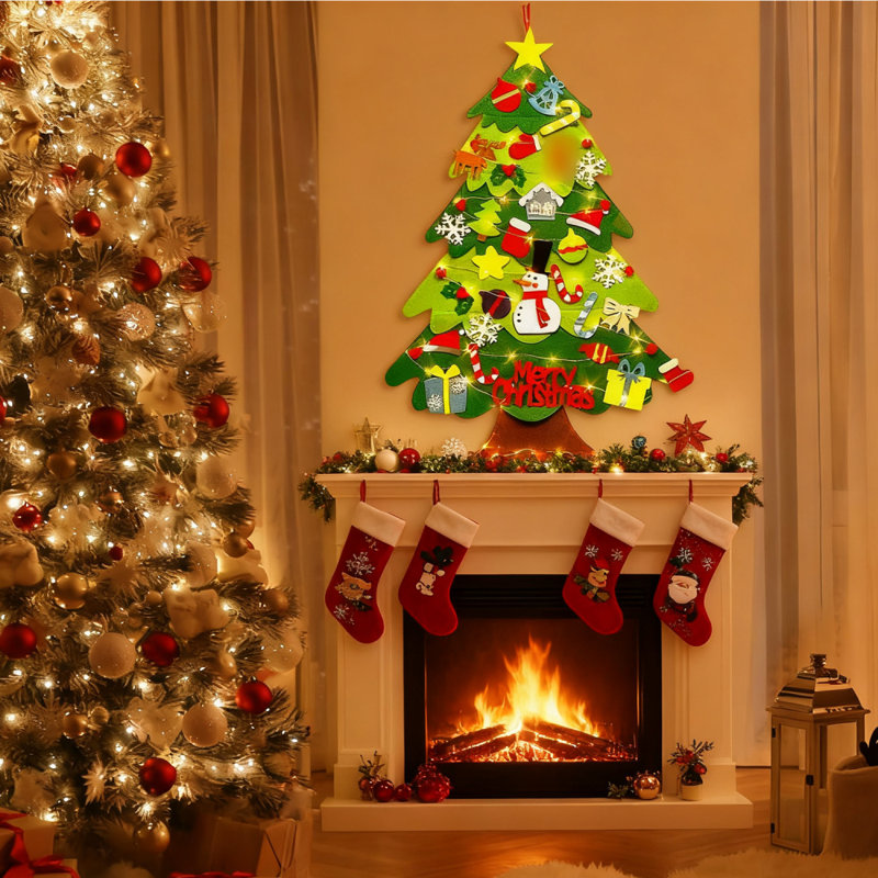 Arbre de Noël 43 pouces Montessori pour tout-petits, arbre de Noël mural bricolage avec 33 ornements d'arbre détachables, ensemble d'arbres de Noël en feutre idéal