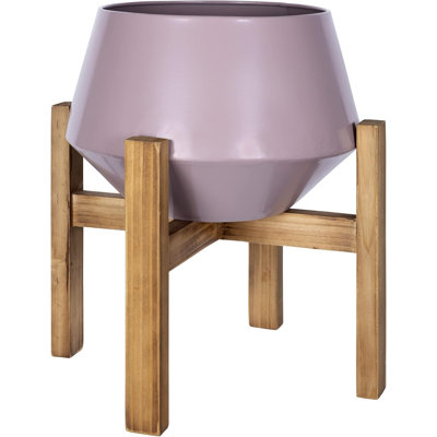 Hexagonal Planter With Wooden Base