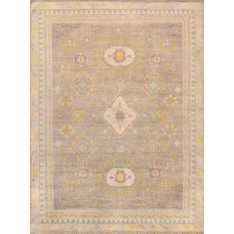 Azerbaijan Hand Knotted Wool Oriental Area Rug in Camel/Beige, Rectangle 9' x 12'