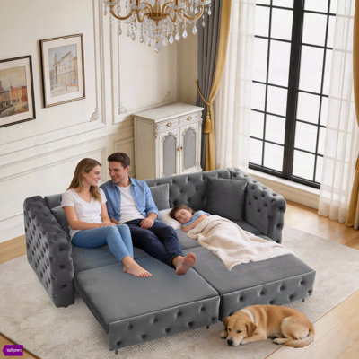 Neemi 89"W 3-in-1 Sofa Soft Velvet Sleeper Sofa Bed with 4 Seat