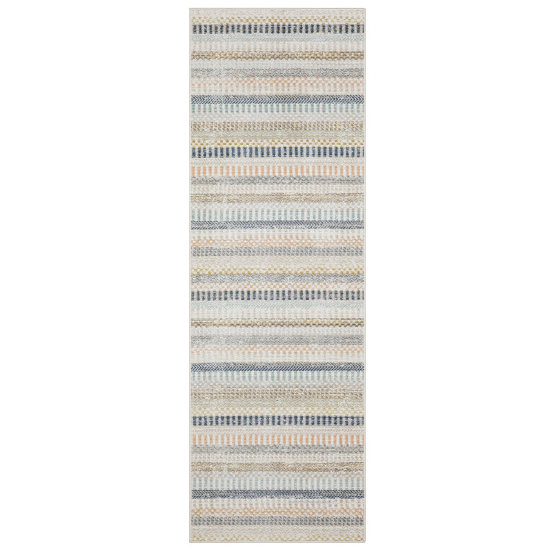 Goulart Textural Geometric Striped Ivory/ Multi Area Rug, Runner 2'7" x 7'10"