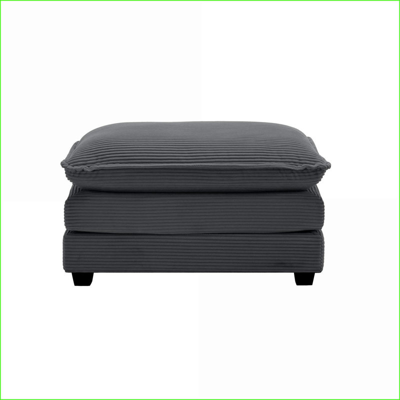 Ottoman Footstool Charcoal Gray Corduroy for 2-4 Seater Sofas | Wood Frame, Gray