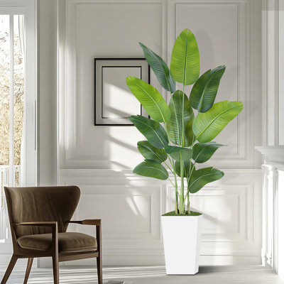 7FT Artificial Bird of Paradise Tree in White Planter - Grand-Scale Tropical Floor Plant