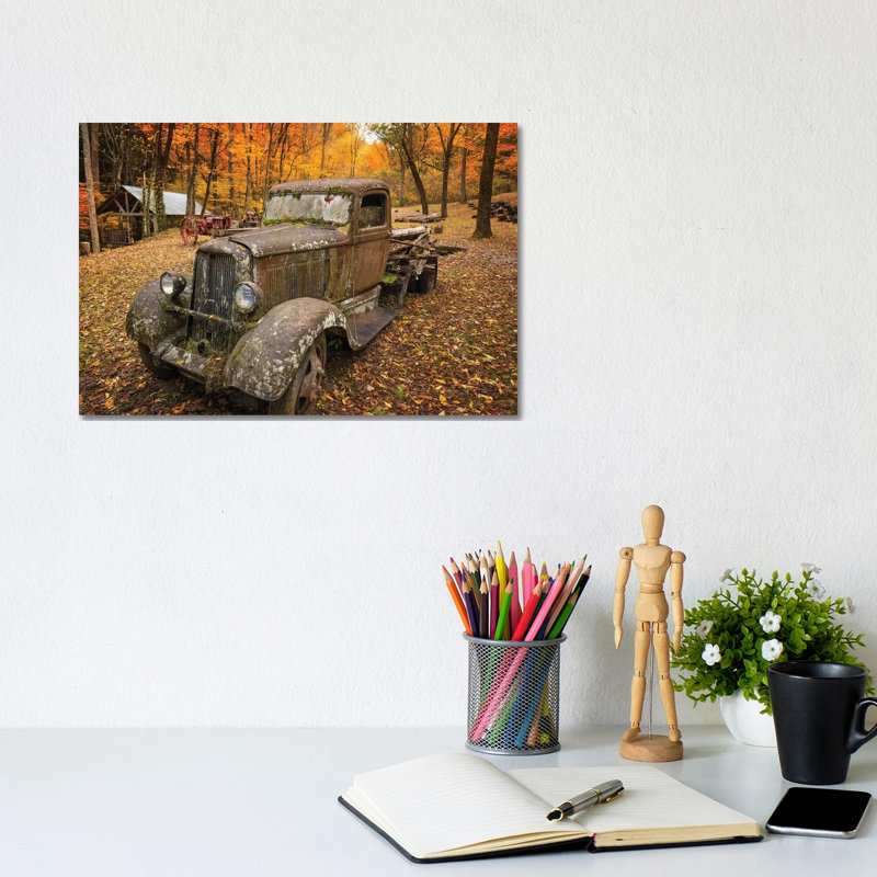 Old Car In The Autumn Forest by Jonathan Ross Photography - Wrapped Canvas Print, 20.32 cm H x 30.48 cm W