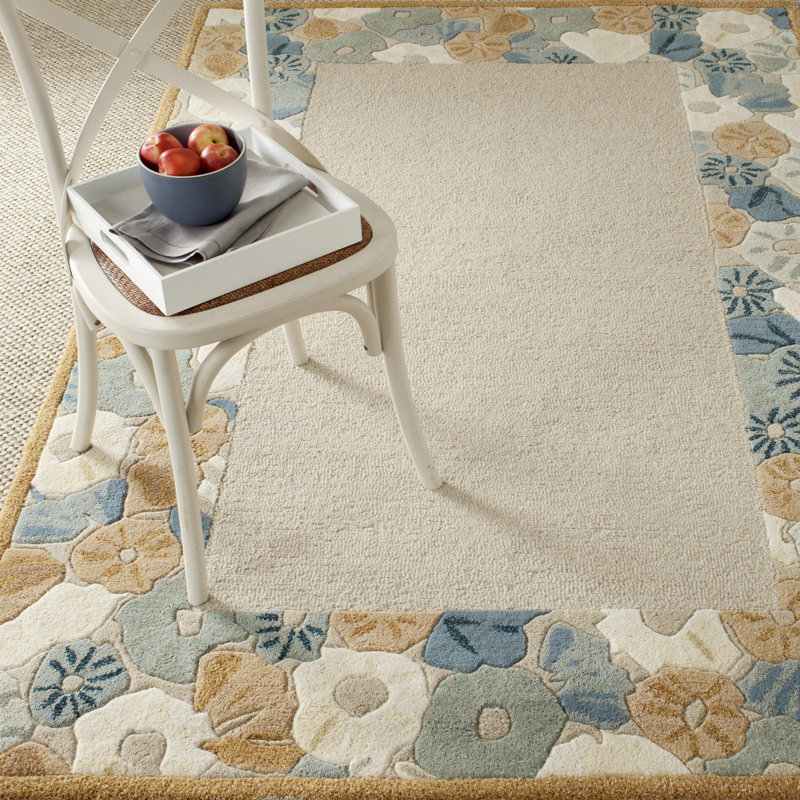 Tapis beige / bleu en laine / viscose touffeté à la main Coreatha Martha Stewart, Rectangle 8 pi x 10 pi