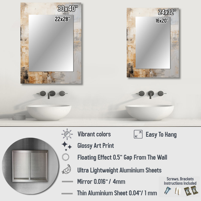 Or et beige Soft Fusion - grand miroir, décor de miroir mural unique beige, impression d'art en métal, 32 po x 24 po