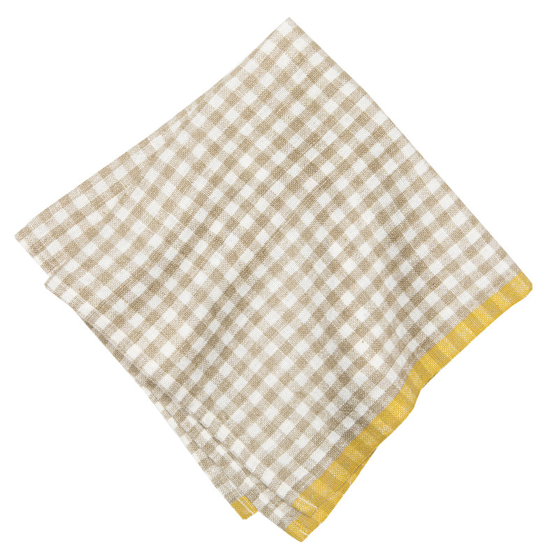 Gingham Linen Square Napkins, Natural/Dijon