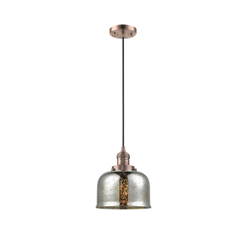 Cedeno 1 - Light Bell Pendant, 6 Watt Vinage LED Bulb, Silver Mercury, Antique Copper