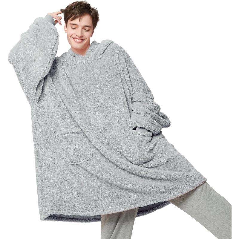 Bedsure Wearable Cozy Sherpa Blanket Hoodie, Oversize, Gray