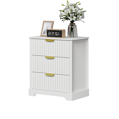 Modern Fluted 23.6" W 3-Drawer Nightstand with Charging Station（Set of 2）