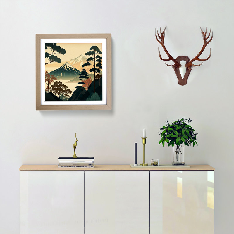 Japanese Mountains Mid-Century No.1 - Framed Print, Oak