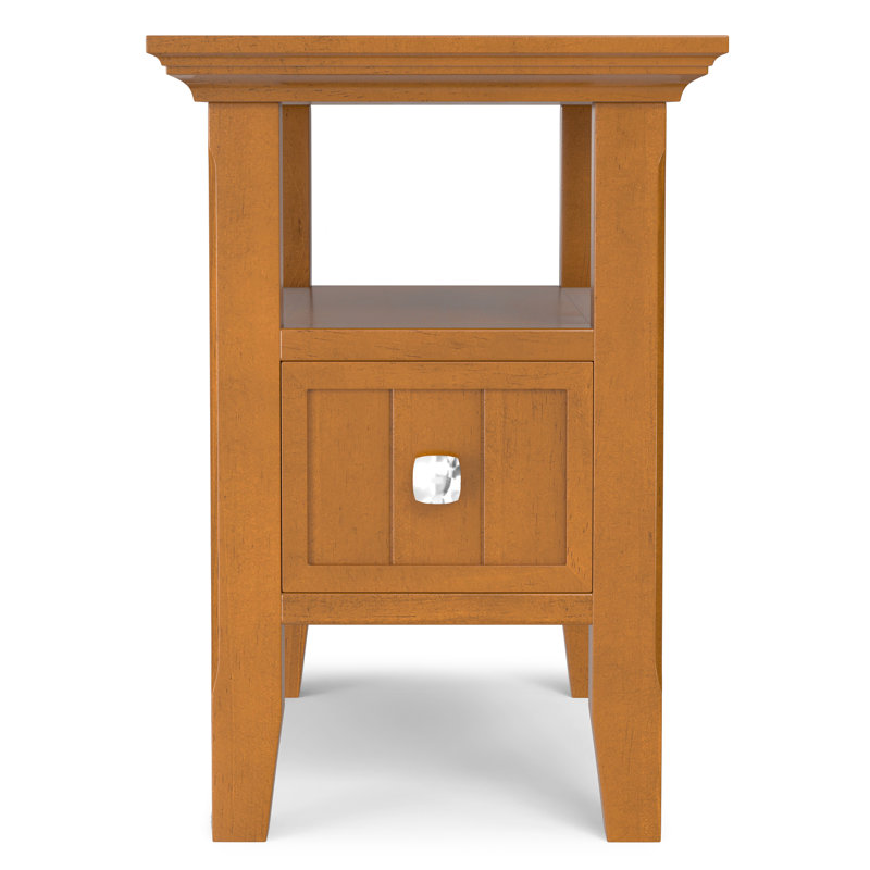 Acadian Solid Wood Transitional Narrow Side Table with Drawer and Open Shelf, 20" H x 14" W x 24" D, Light Golden Brown