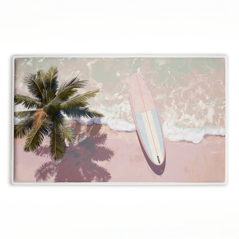  Tapis de bain recyclé 18 po x 30 po Palm's Shadow, Paysage et nature, Rose