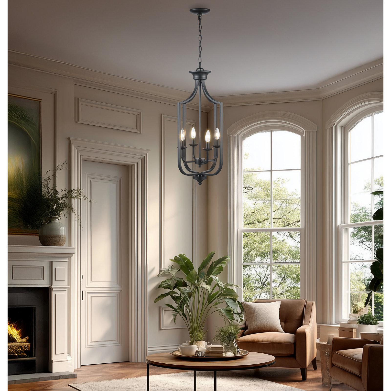 Baril 4 - Light Lantern Empire Chandelier, Matte Black, Medium