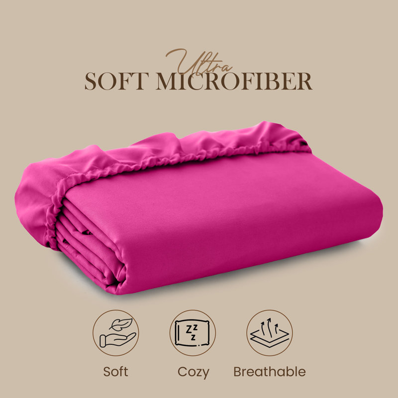 25cm Deep Pocket Fitted Sheet - Soft Microfiber Elasticated Bed Sheet Bottom, King (5'), Hot Pink